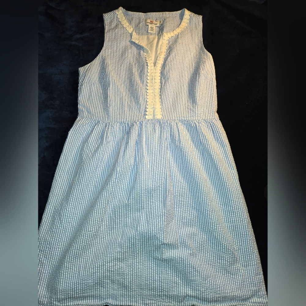 Vineyard Vines Seersucker Dress. Girls Size 12 Lace Detail On Collar And Neck